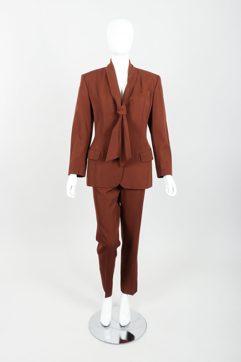 Vintage Jean Paul Gaultier Scarf Tie Jacket & Pant Suit on mannequin front at Recess Los Angeles
