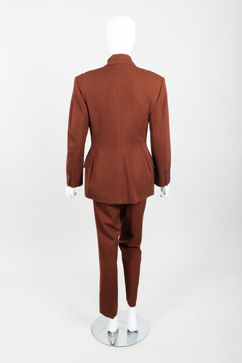 Vintage Jean Paul Gaultier Scarf Tie Jacket & Pant Suit on mannequin back at Recess Los Angeles