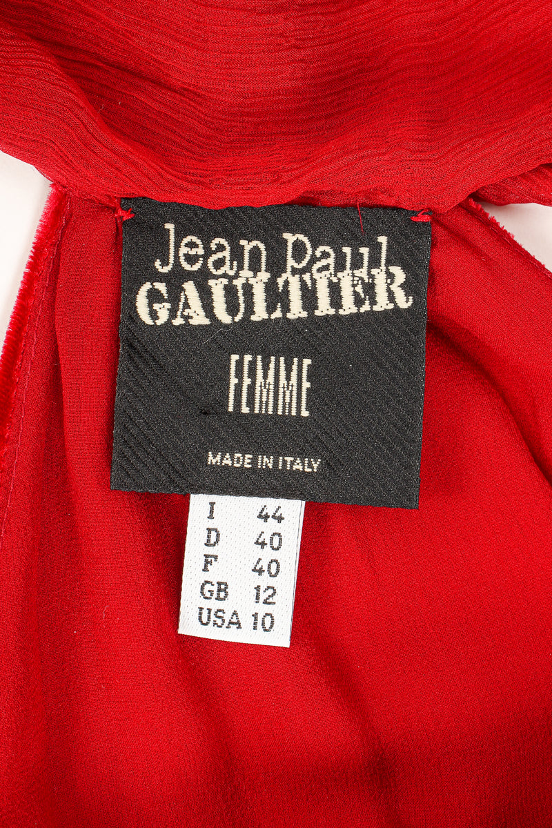 Vintage JPG Jean Paul Gaultier Landmark Velvet Trumpet Gown label at Recess LA