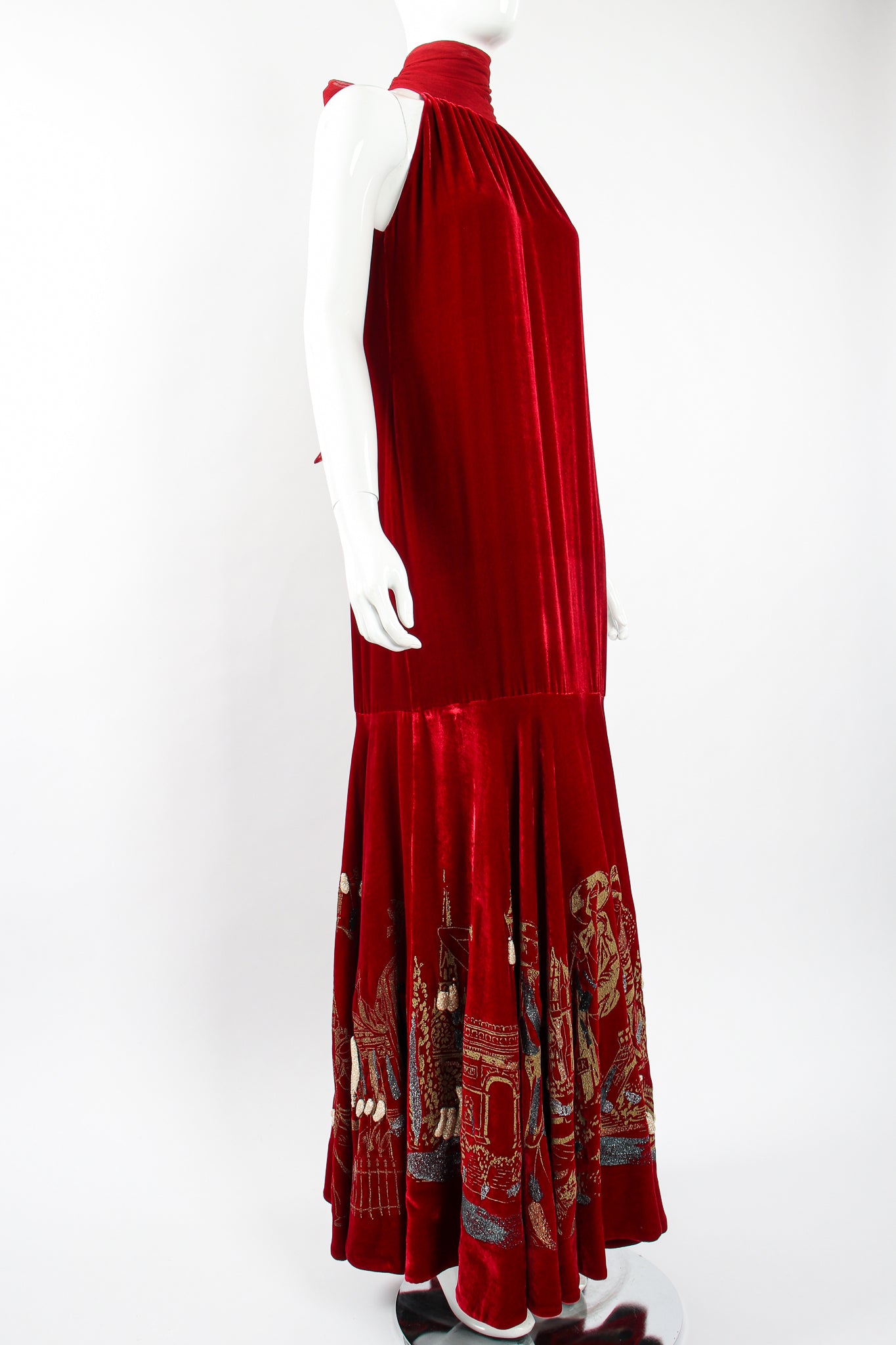 Vintage JPG Jean Paul Gaultier Landmark Velvet Trumpet Gown on Mannequin angle at Recess LA