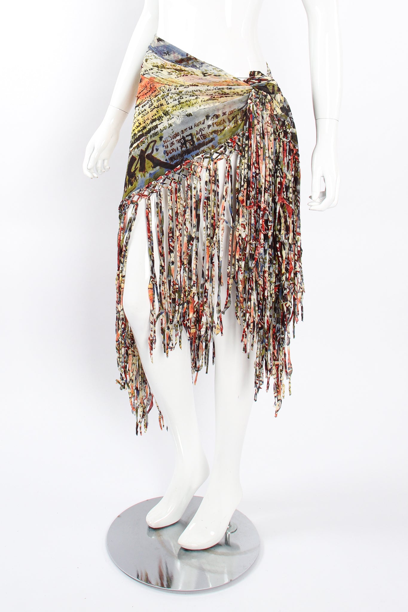 Vintage Jean Paul Gaultier Mesh Calligraphy Watercolor Shawl on Mannequin at Recess Los Angeles