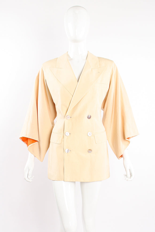 Vintage Jean Paul Gaultier Double Breasted Kimono Sleeve Jacket on Mannequin front @ Recess LA
