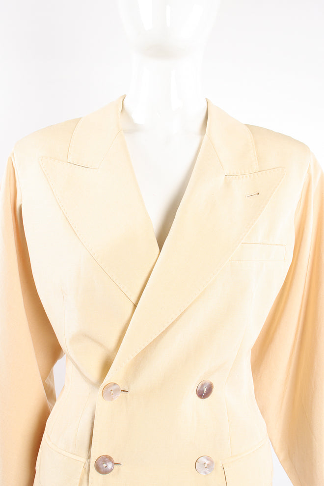 Vintage Jean Paul Gaultier Double Breasted Kimono Sleeve Jacket on Mannequin lapel @ Recess LA