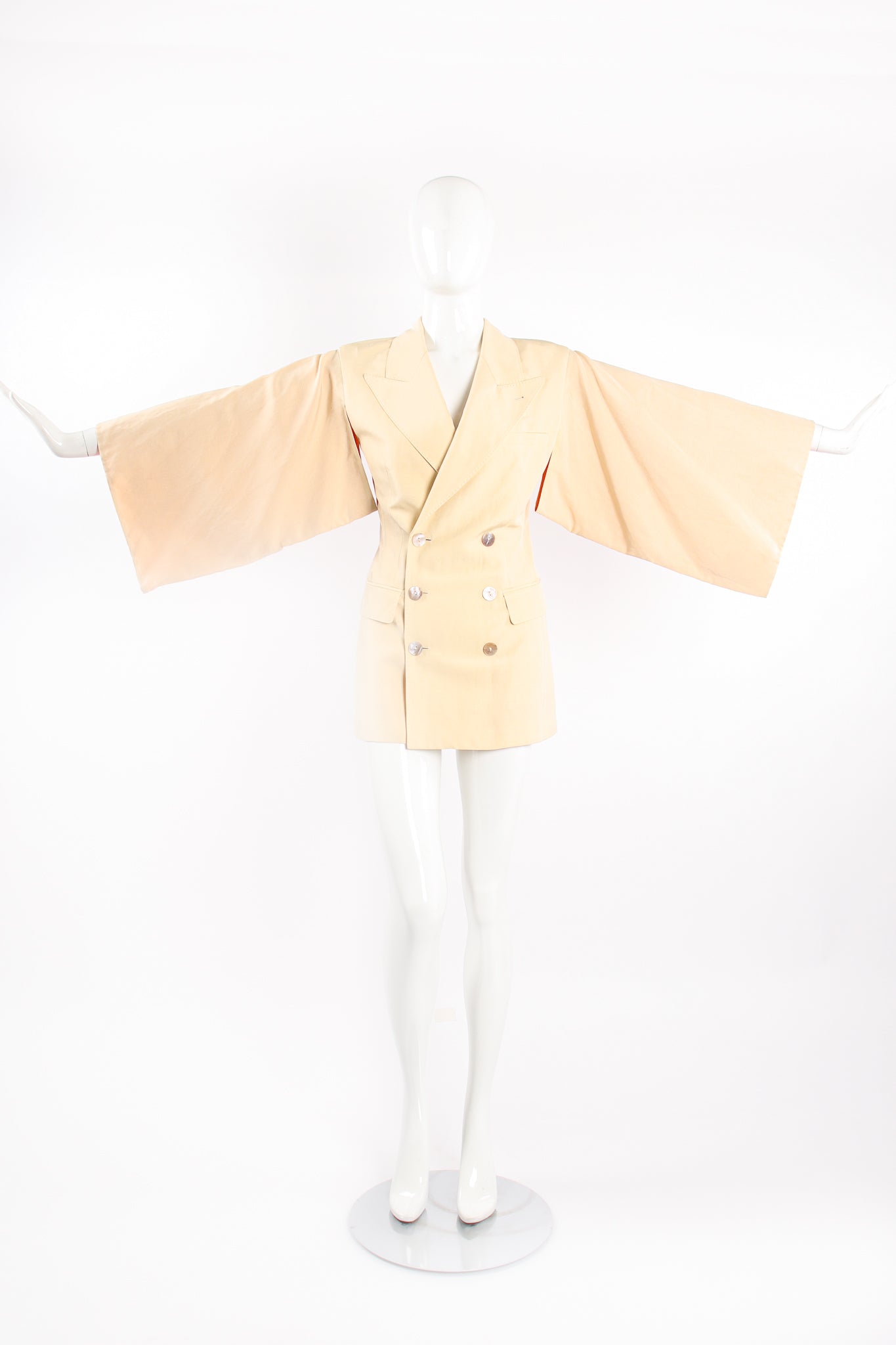 Vintage Jean Paul Gaultier Double Breasted Kimono Sleeve Jacket on Mannequin front @ Recess LA