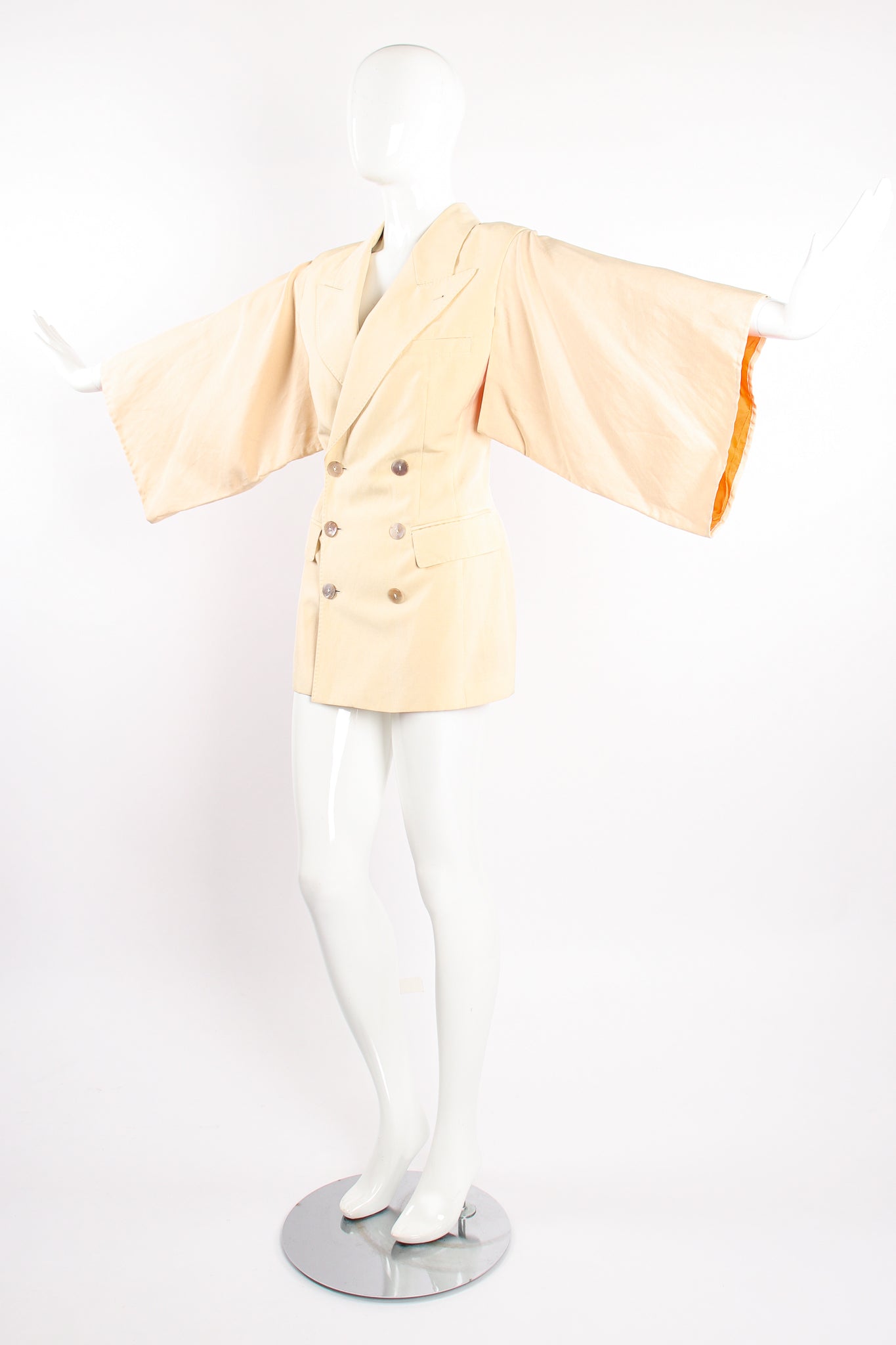 Vintage Jean Paul Gaultier Double Breasted Kimono Sleeve Jacket on Mannequin angle @ Recess LA