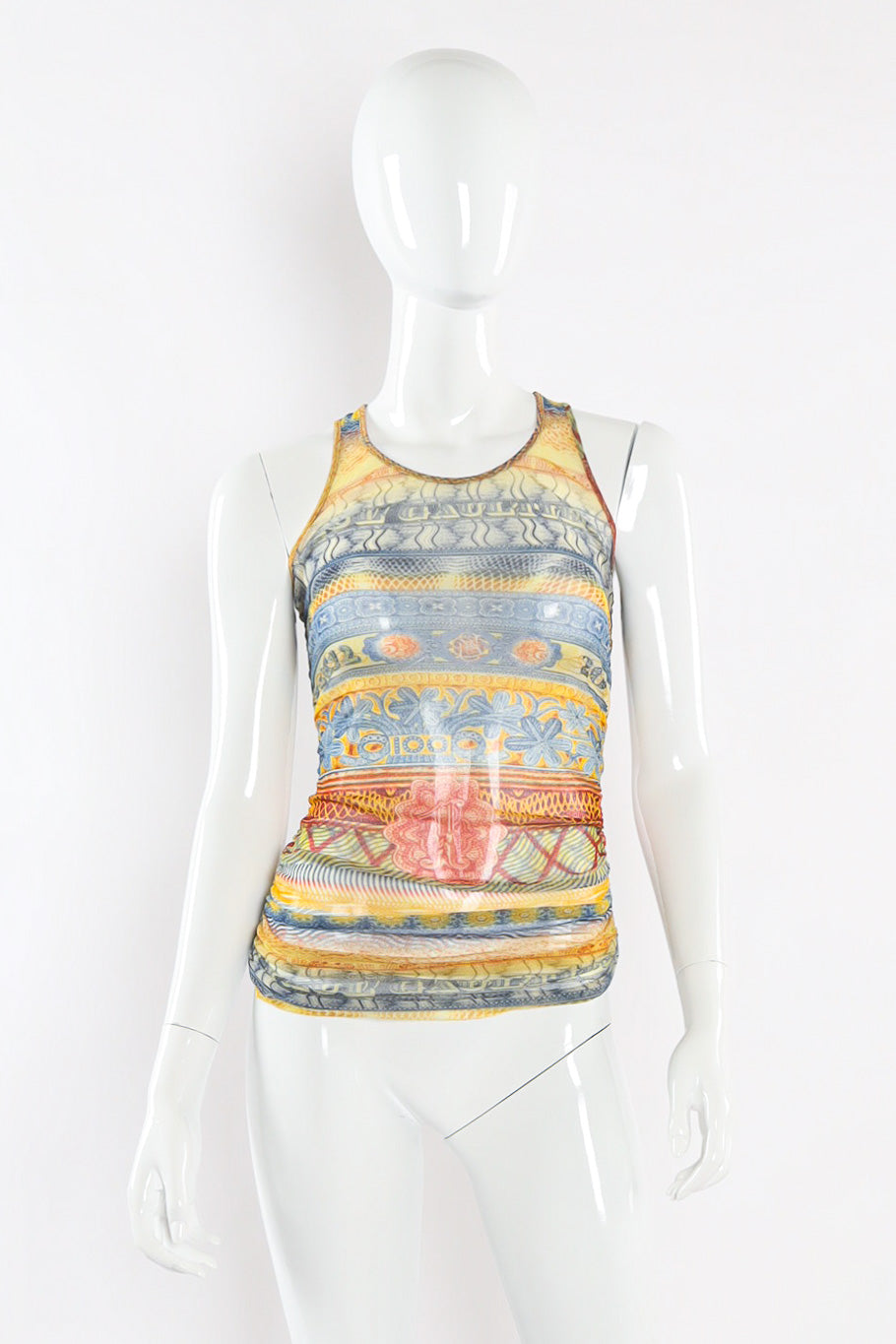 Currency Printed Tank Top by Jean Paul Gaultier Front View @recessla