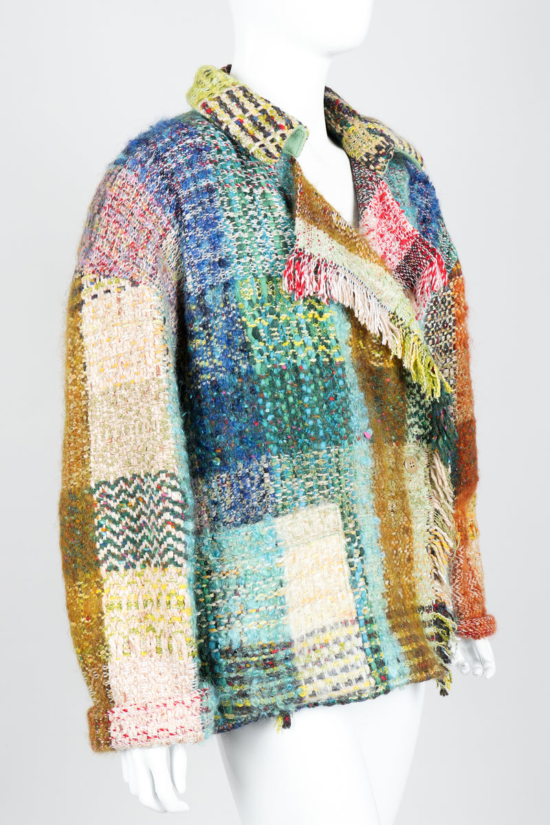 Vintage Jean Charles de Castelbajac Rainbow Tweed Blanket Jacket on Mannequin Side