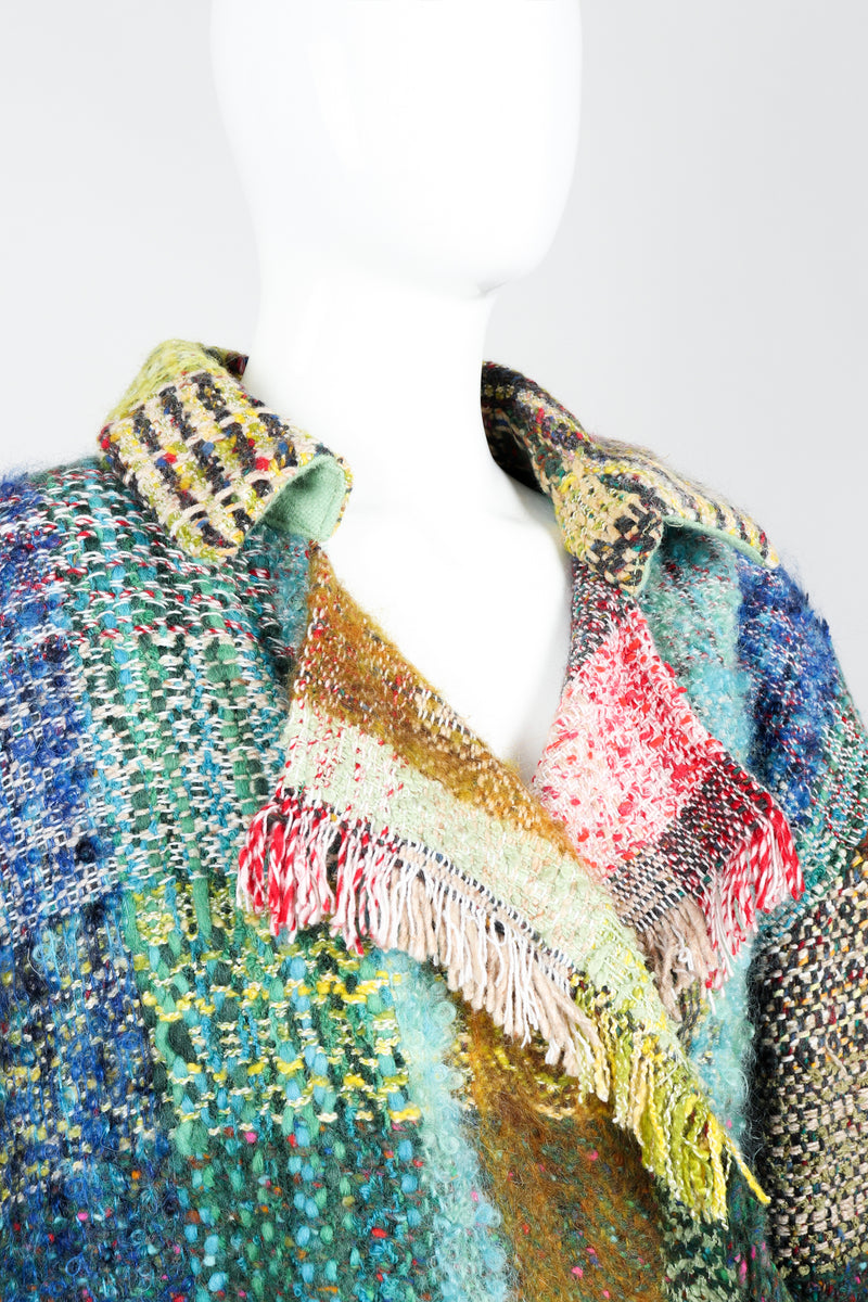 Vintage Jean Charles de Castelbajac Rainbow Tweed Blanket Jacket on Mannequin Collar Detail