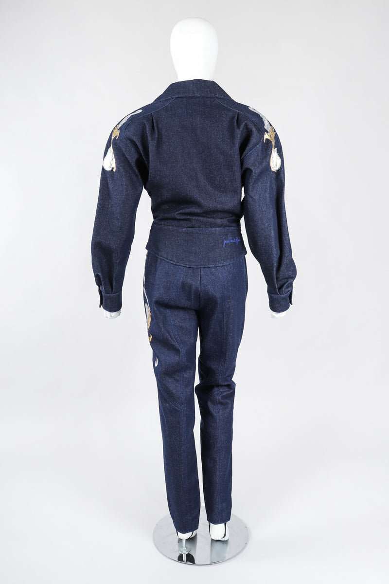 Recess Los Angeles Vintage Jean Claude Jitrois Denim Appliqué Moto Flight Suit Top Gun Set
