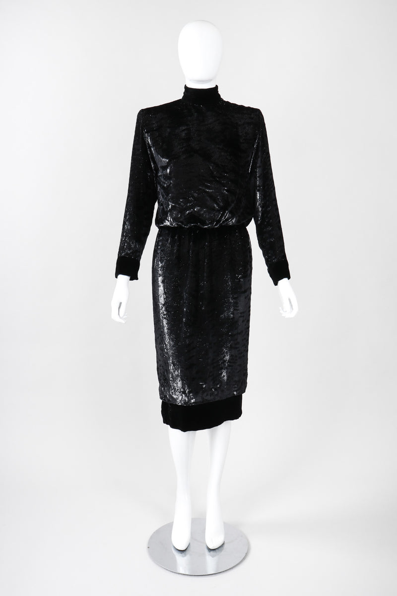 Recess Los Angeles Vintage Jean Louis Scherrer Metallic Silk Velvet Lamé Blouson Dress