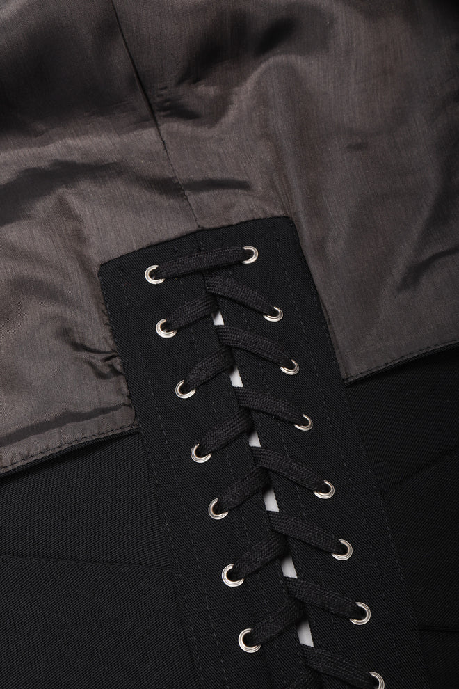 Recess Los Angeles Vintage Jean Paul Gaultier Slim Silhouette Diagonal Waist Strip Bands Black Lace Up Corset Button Fly