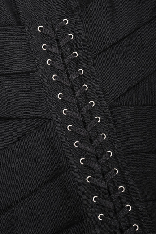 Recess Los Angeles Vintage Jean Paul Gaultier Slim Silhouette Diagonal Waist Strip Bands Black Lace Up Corset Button Fly