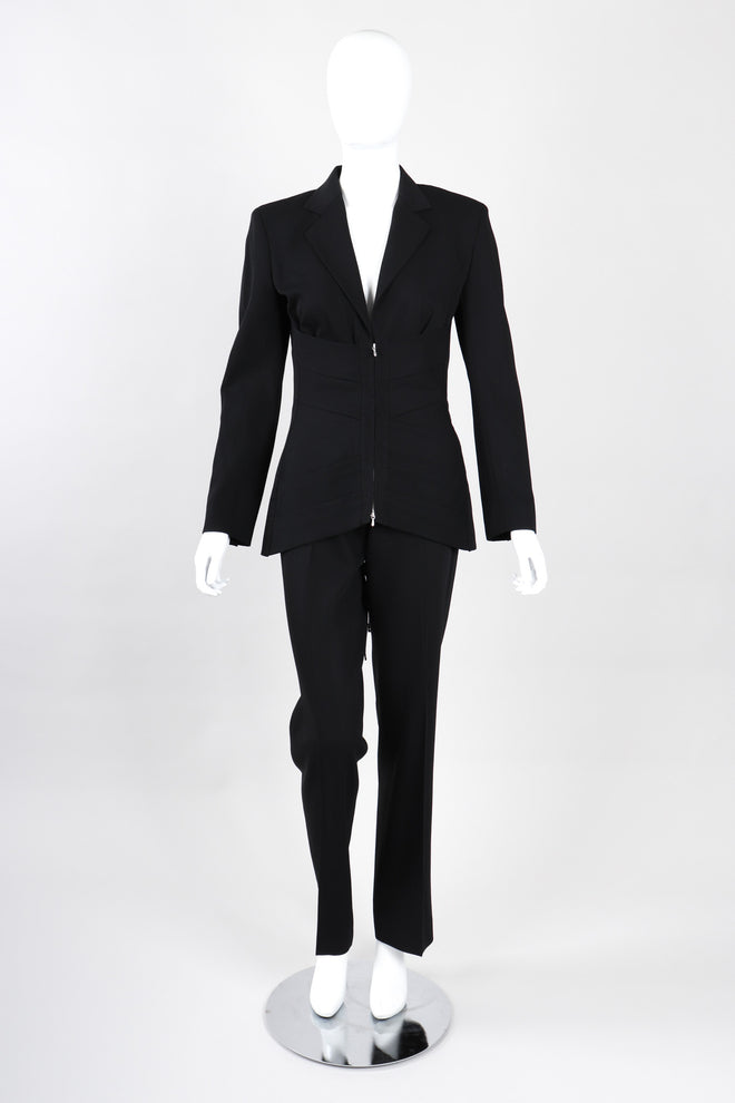 Recess Los Angeles Vintage Jean Paul Gaultier Slim Silhouette Diagonal Waist Strip Bands Black Lace Up Corset Button Fly