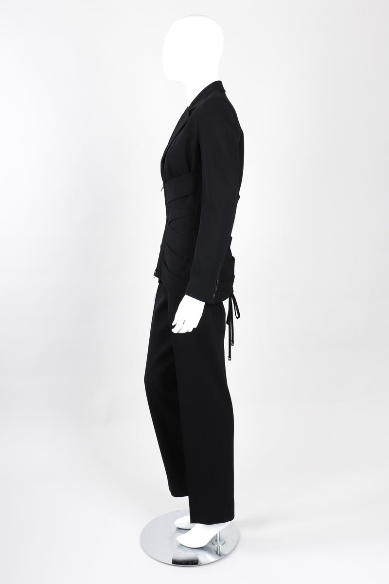 Recess Los Angeles Vintage Jean Paul Gaultier Slim Silhouette Diagonal Waist Strip Bands Black Lace Up Corset Button Fly