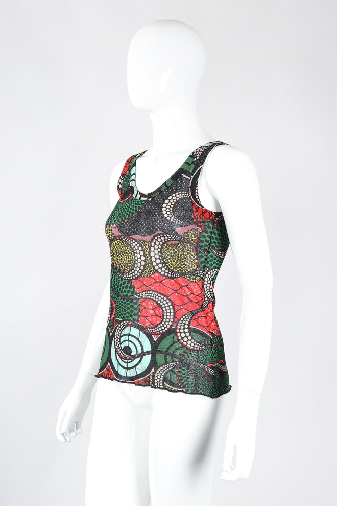Recess Los Angeles Designer Consignment Vintage Jean Paul Gaultier Soleil African Wax Print Mesh Tank