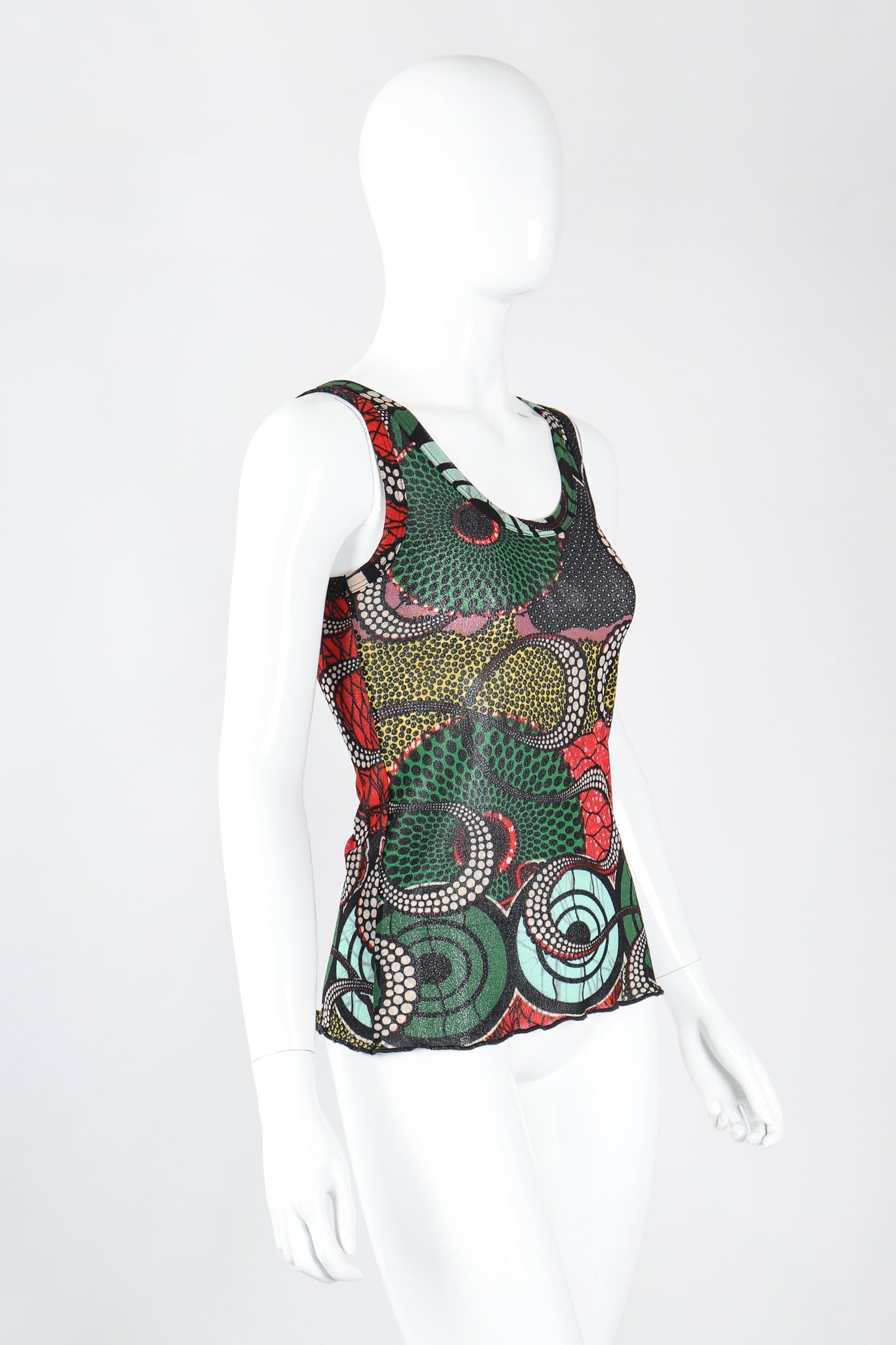Recess Los Angeles Designer Consignment Vintage Jean Paul Gaultier Soleil African Wax Print Mesh Tank