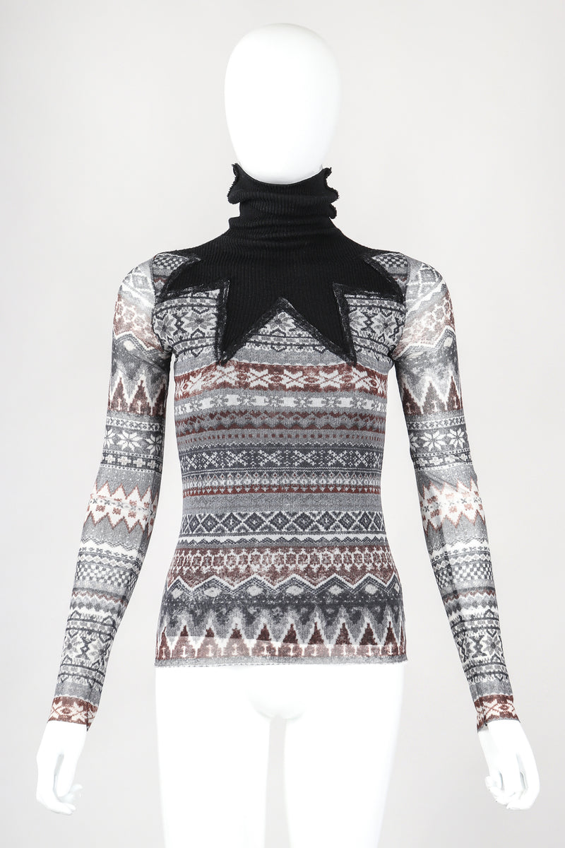 Recess Designer Consignment Vintage Jean Paul Gaultier Soleil Fair Isle Illusion Mesh Sweater Top Los Angeles Resale