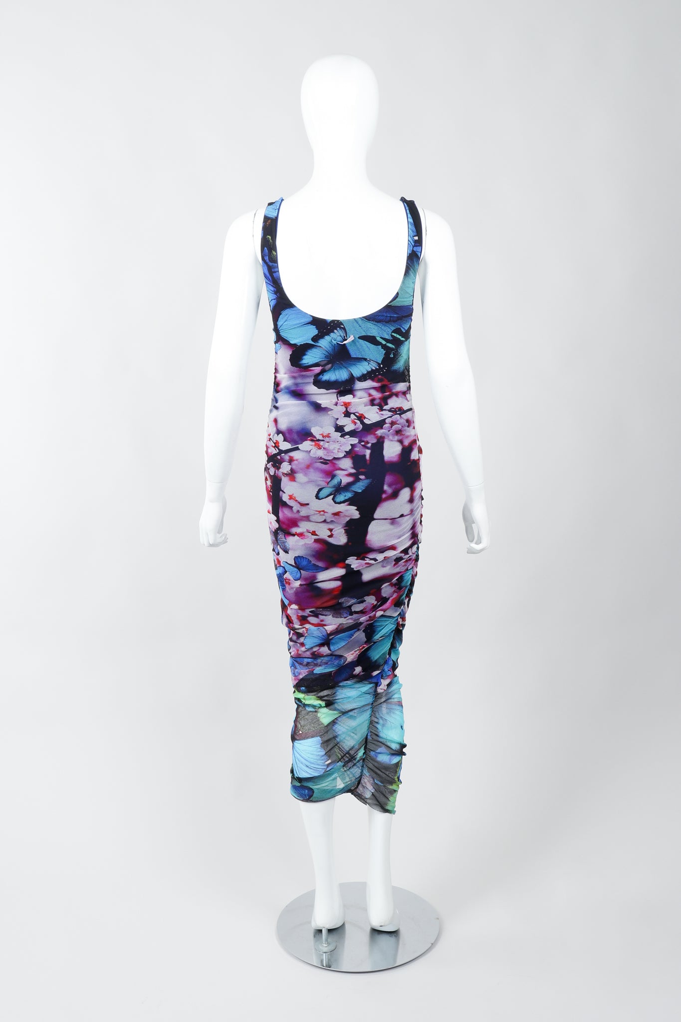 Vintage Jean Paul Gaultier Soleil Ruched Mesh Butterfly Dress on Mannequin Back at Recess