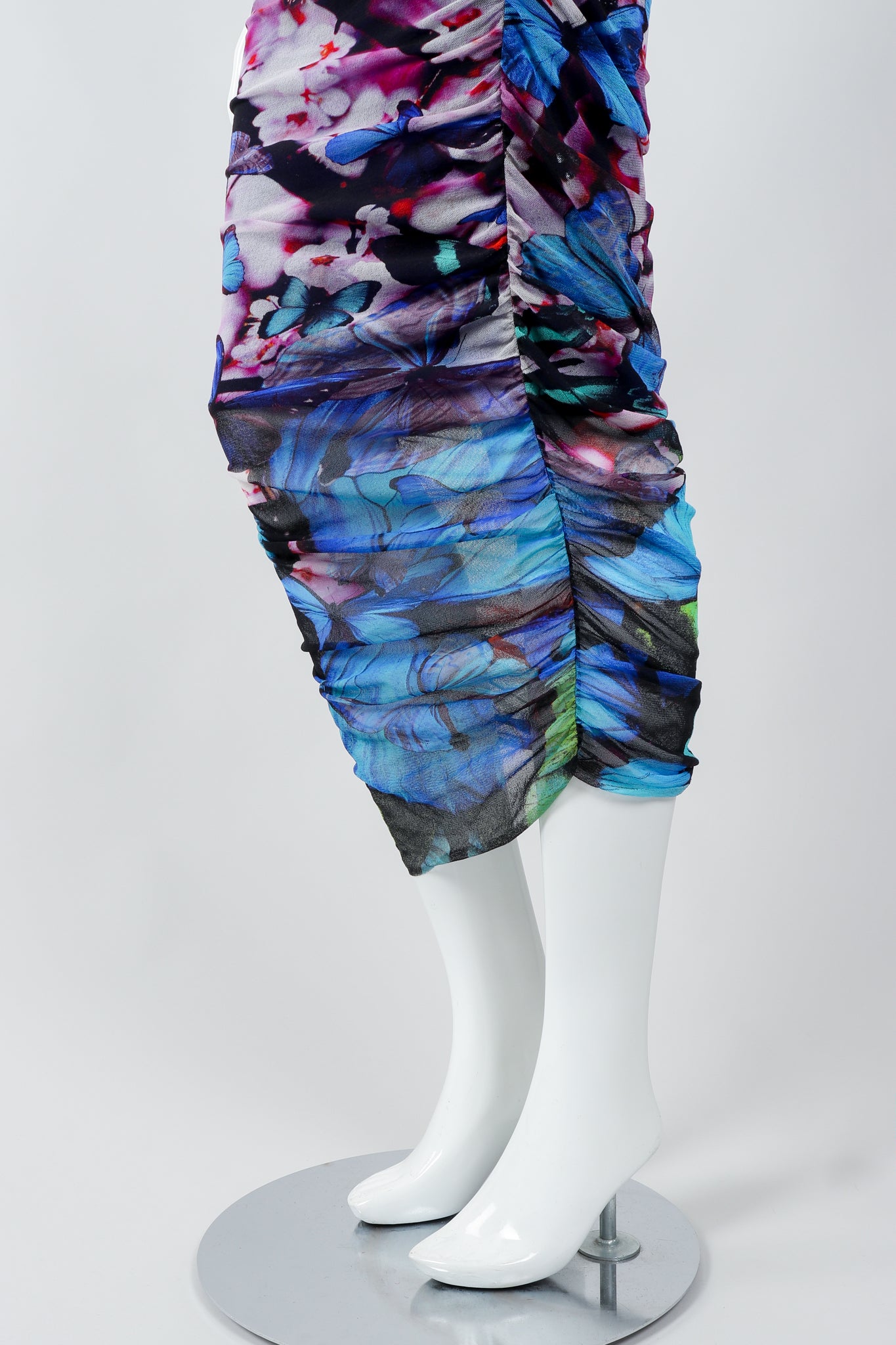 Vintage Jean Paul Gaultier Soleil Ruched Mesh Butterfly Dress on Mannequin Skirt at Recess