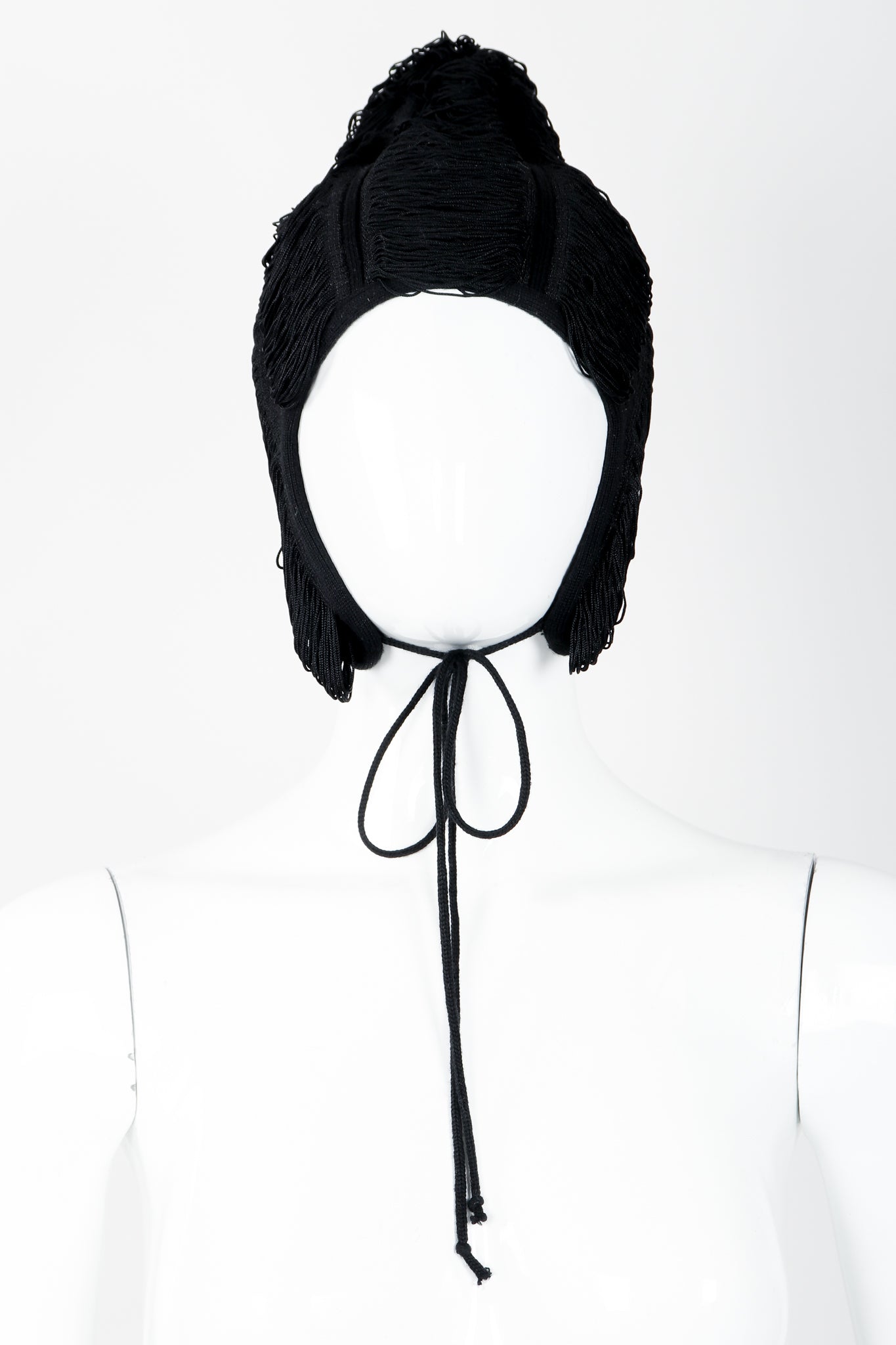 Vintage Jean Paul Gaultier Grunge Chainette Fringe Flap Hat on Mannequin Front at Recess