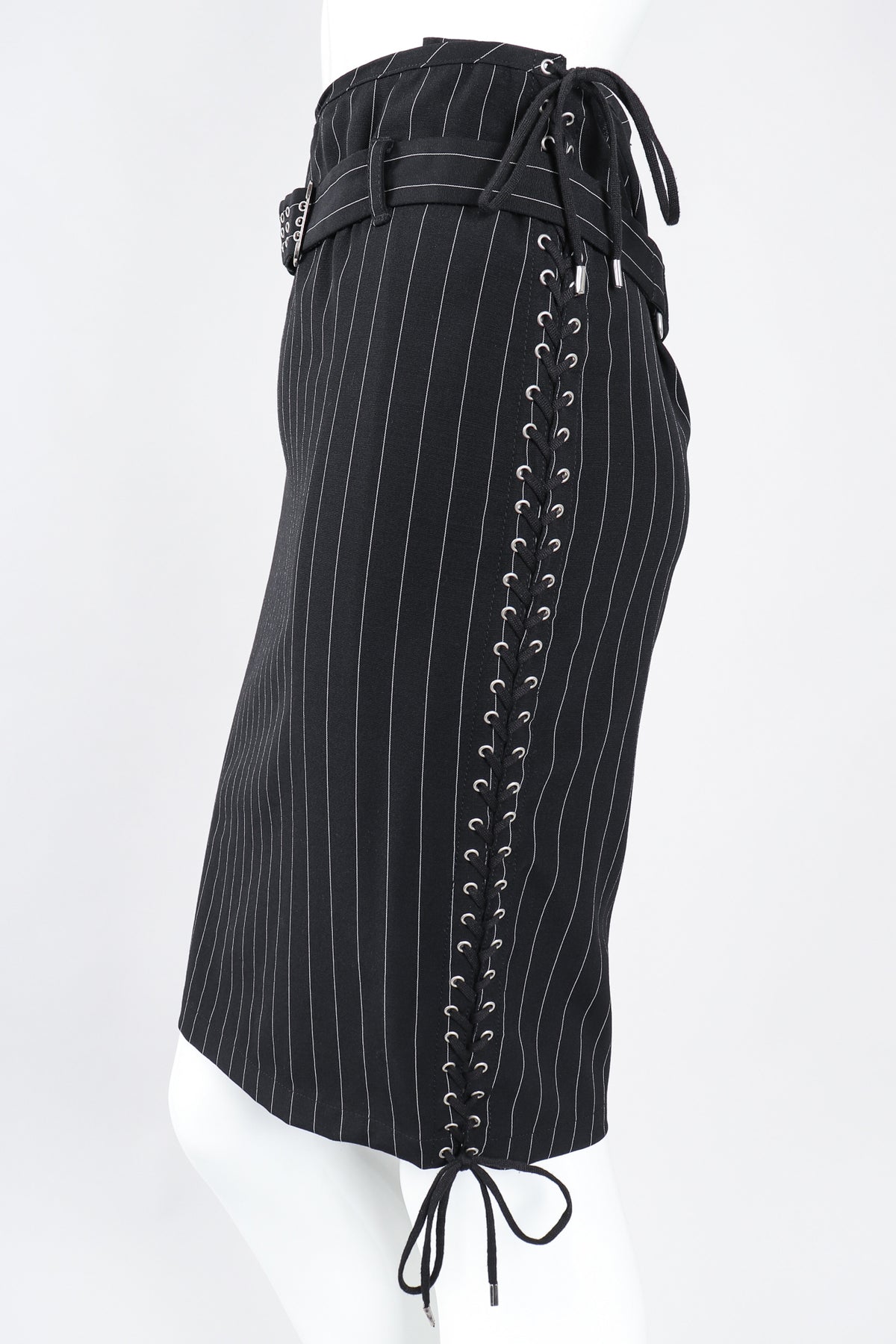 Vintage Jean Paul Gaultier JPG Lace Up Pinstripe Pencil