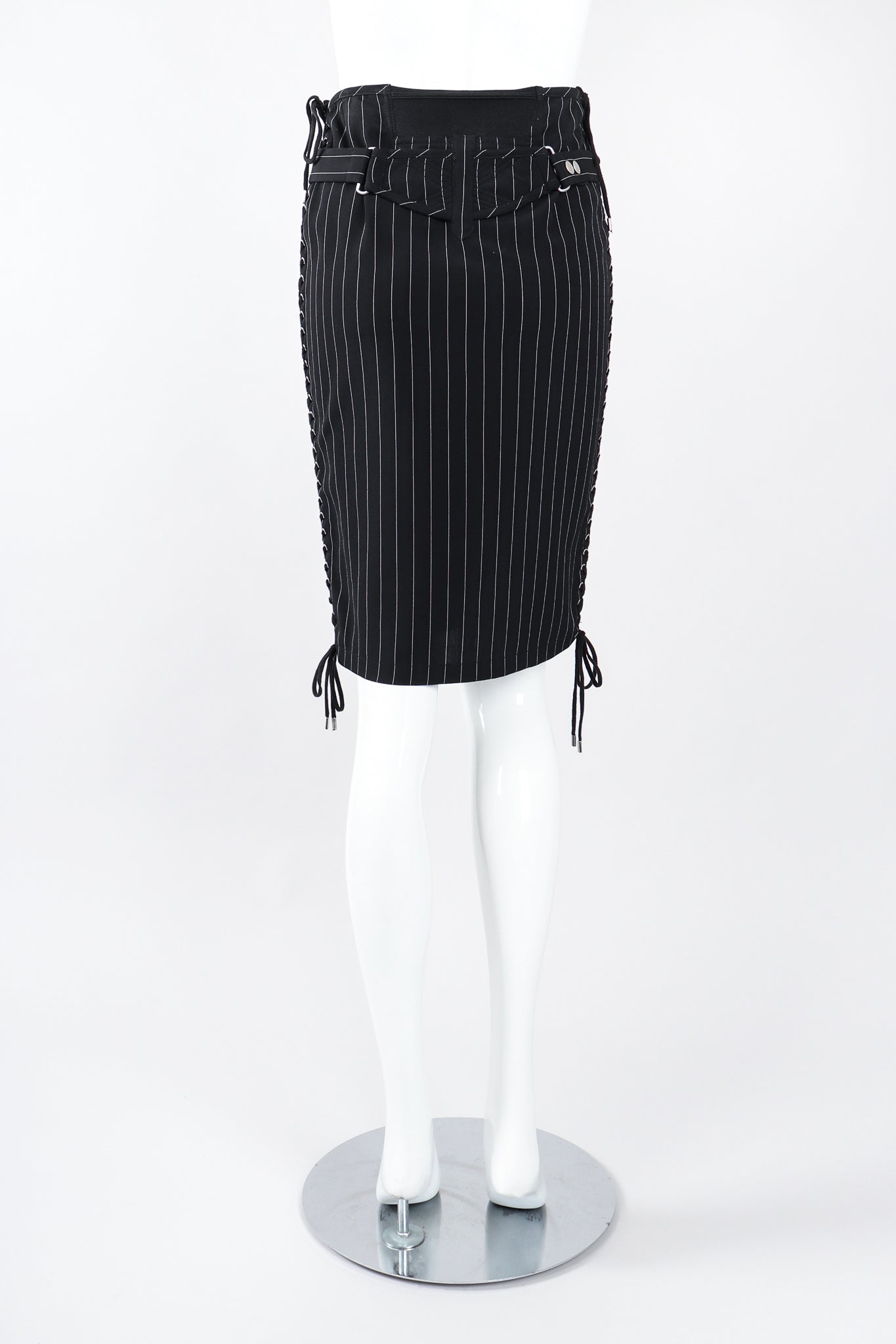 Recess Los Angeles Designer Consignment Vintage Jean Paul Gaultier JPG Lace Up Pinstripe Pencil Skirt