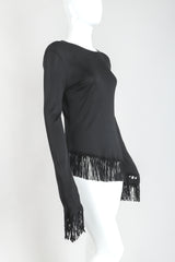 Recess Designer Consignment Vintage Jean Paul Gaultier Femme Mesh Jersey Asymmetrical Suede Fringe Top Outfit Los Angeles Resale