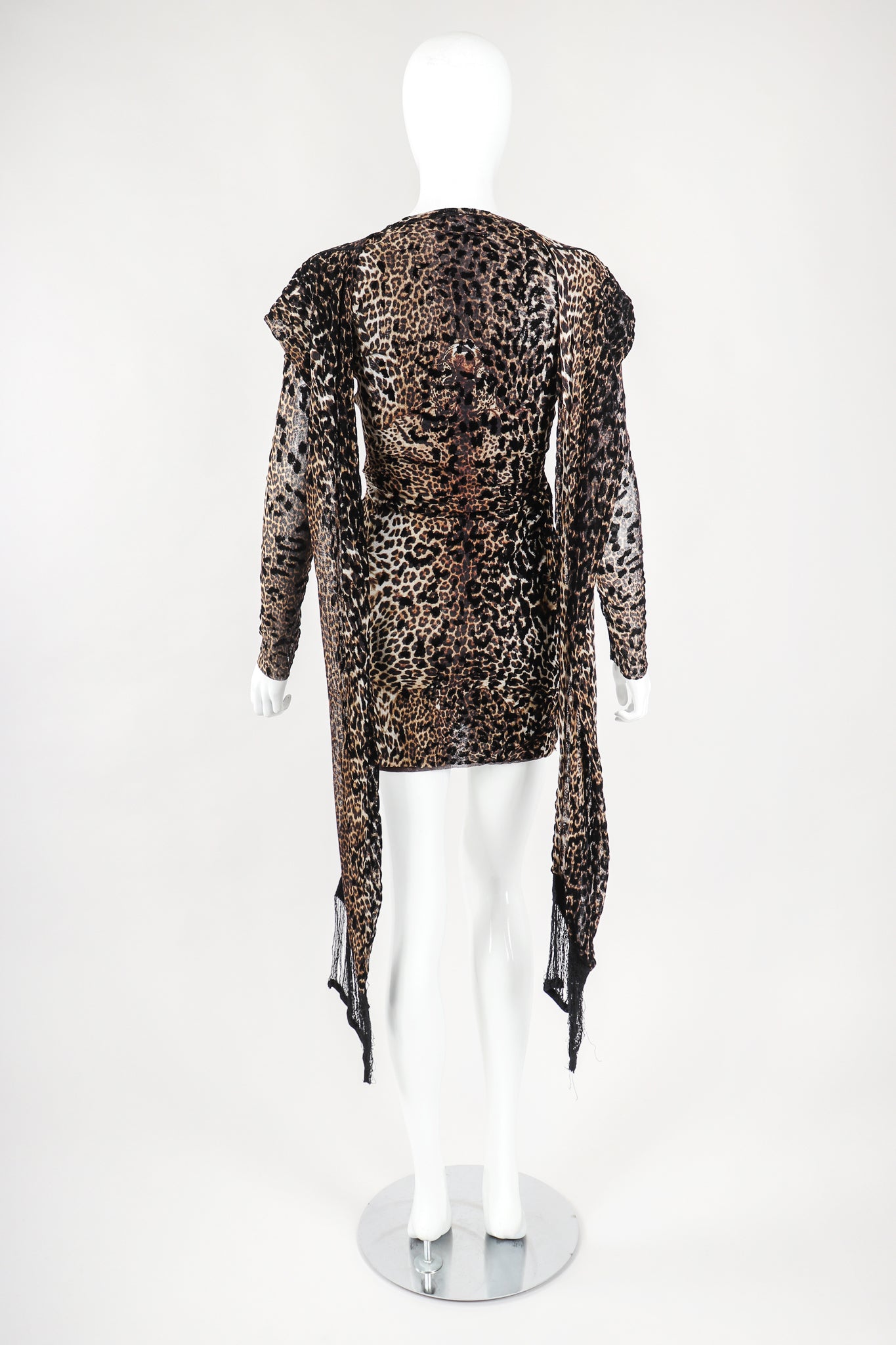 Recess Designer Consignment Vintage Jean Paul Gaultier Soleil Sheer Mesh Velvet Flocked Leopard Scarf Dress Los Angeles Resale