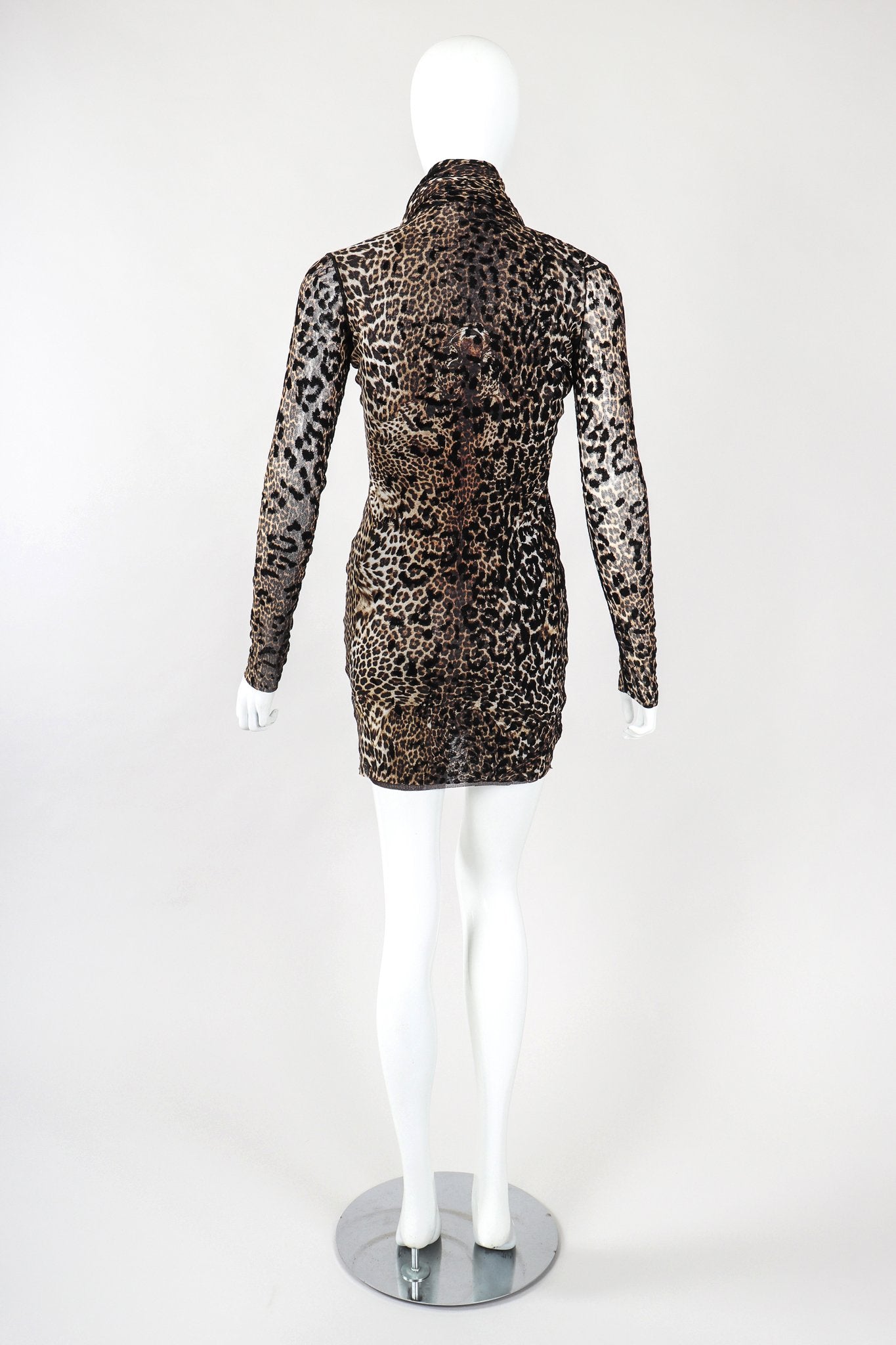 Recess Designer Consignment Vintage Jean Paul Gaultier Soleil Sheer Mesh Velvet Flocked Leopard Scarf Dress Los Angeles Resale
