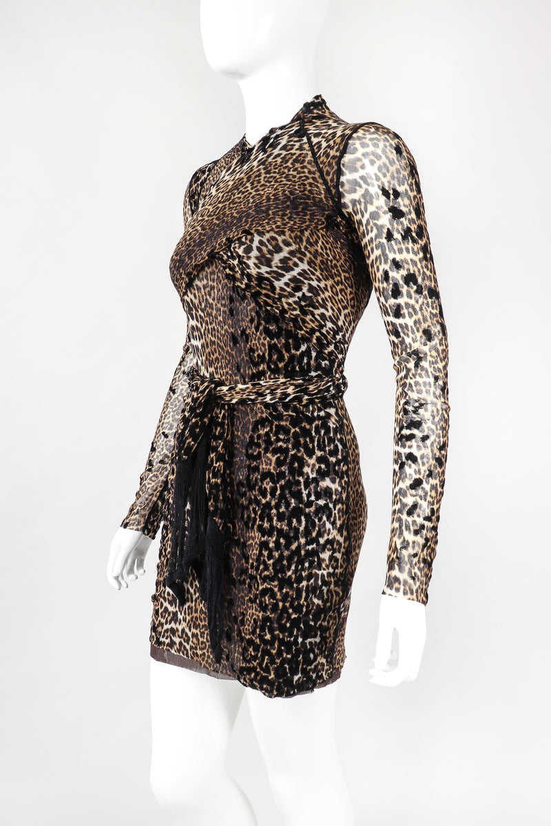 Recess Designer Consignment Vintage Jean Paul Gaultier Soleil Sheer Mesh Velvet Flocked Leopard Scarf Dress Los Angeles Resale