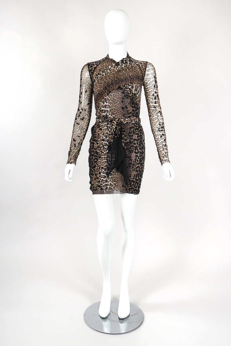 Recess Designer Consignment Vintage Jean Paul Gaultier Soleil Sheer Mesh Velvet Flocked Leopard Scarf Dress Los Angeles Resale