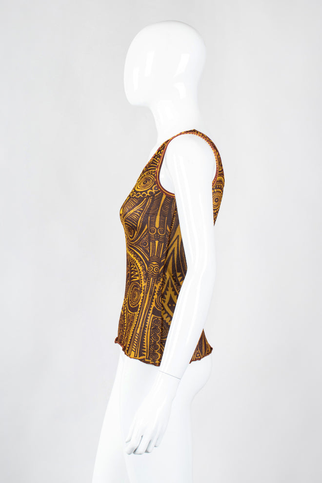 Recess Los Angeles Vintage Jean Paul Gaultier Soleil Tattoo Illusion Mesh Tumeric Tank