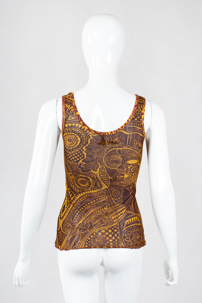 Recess Los Angeles Vintage Jean Paul Gaultier Soleil Tattoo Illusion Mesh Tumeric Tank