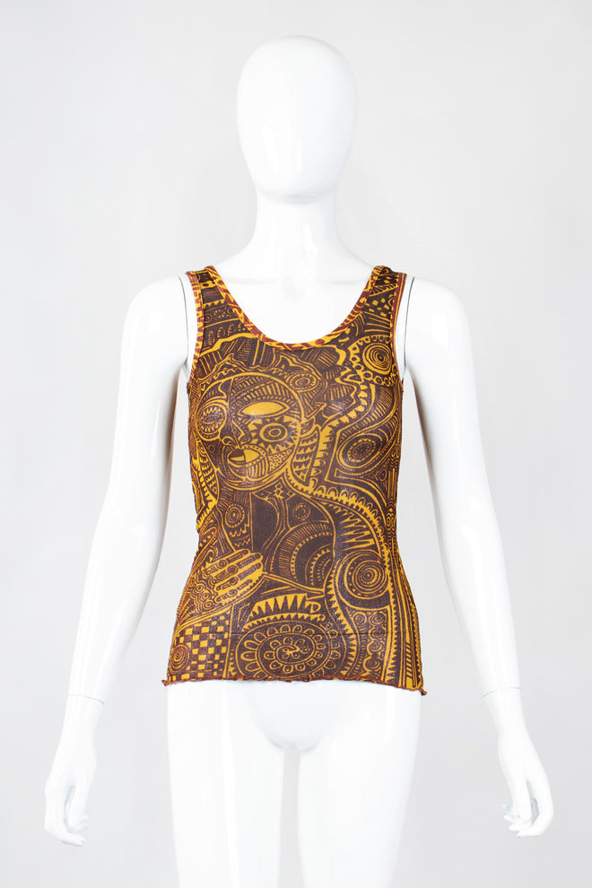 Recess Los Angeles Vintage Jean Paul Gaultier Soleil Tattoo Illusion Mesh Tumeric Tank