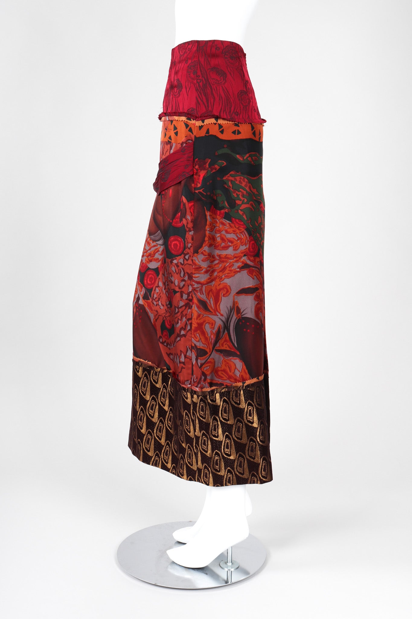 Recess Los Angeles Vintage Jean Paul Gaultier Chut Thai Mixed Print Silk Column Skirt Thai 