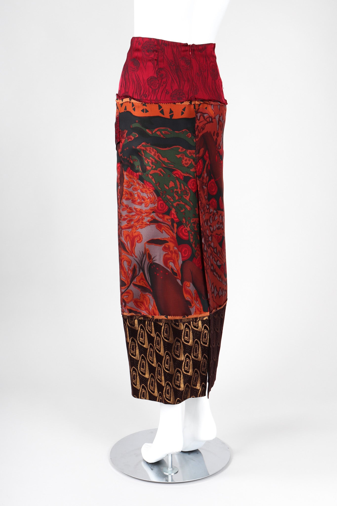 Recess Los Angeles Vintage Jean Paul Gaultier Chut Thai Mixed Print Silk Column Skirt Thai 