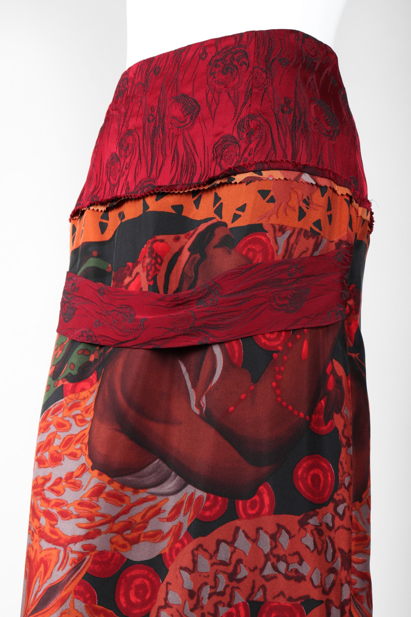 Recess Los Angeles Vintage Jean Paul Gaultier Chut Thai Mixed Print Silk Column Skirt Thai 