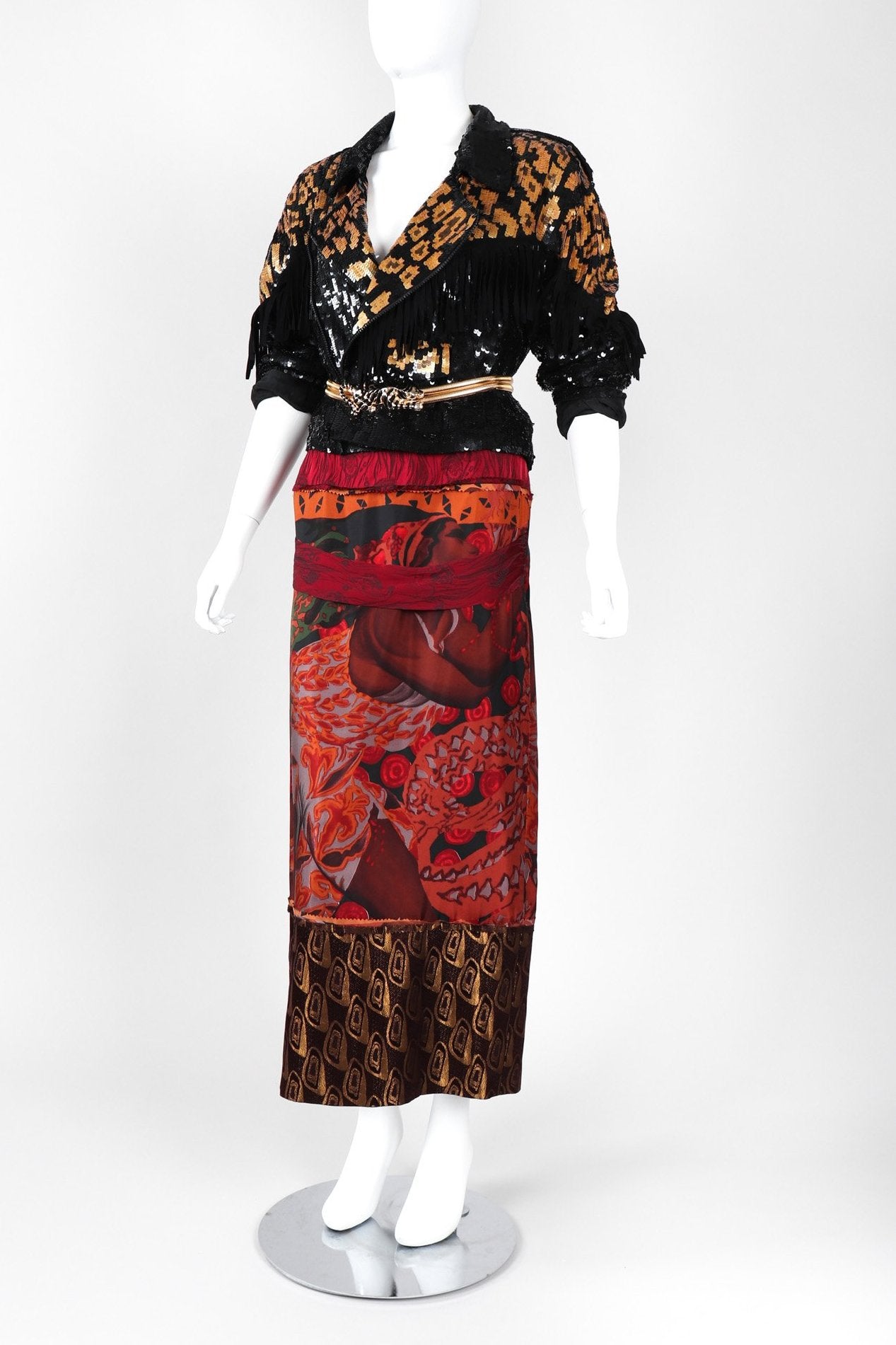 Recess Los Angeles Vintage Jean Paul Gaultier Chut Thai Mixed Print Silk Column Skirt Thai 