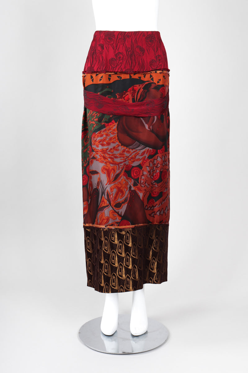 Recess Los Angeles Vintage Jean Paul Gaultier Chut Thai Mixed Print Silk Column Skirt Thai 
