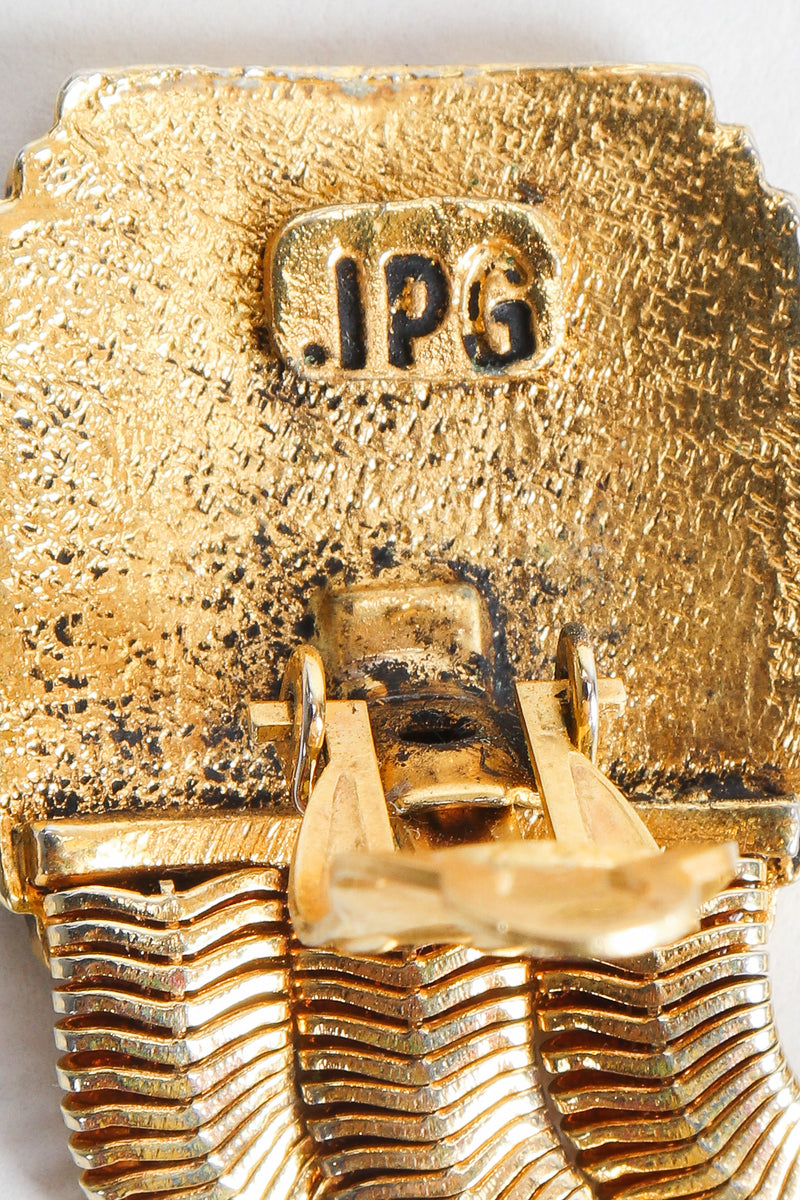 Vintage Jean Paul Gaultier Enamel Rubis Art Deco Clip Earring JPG Signature Stamp