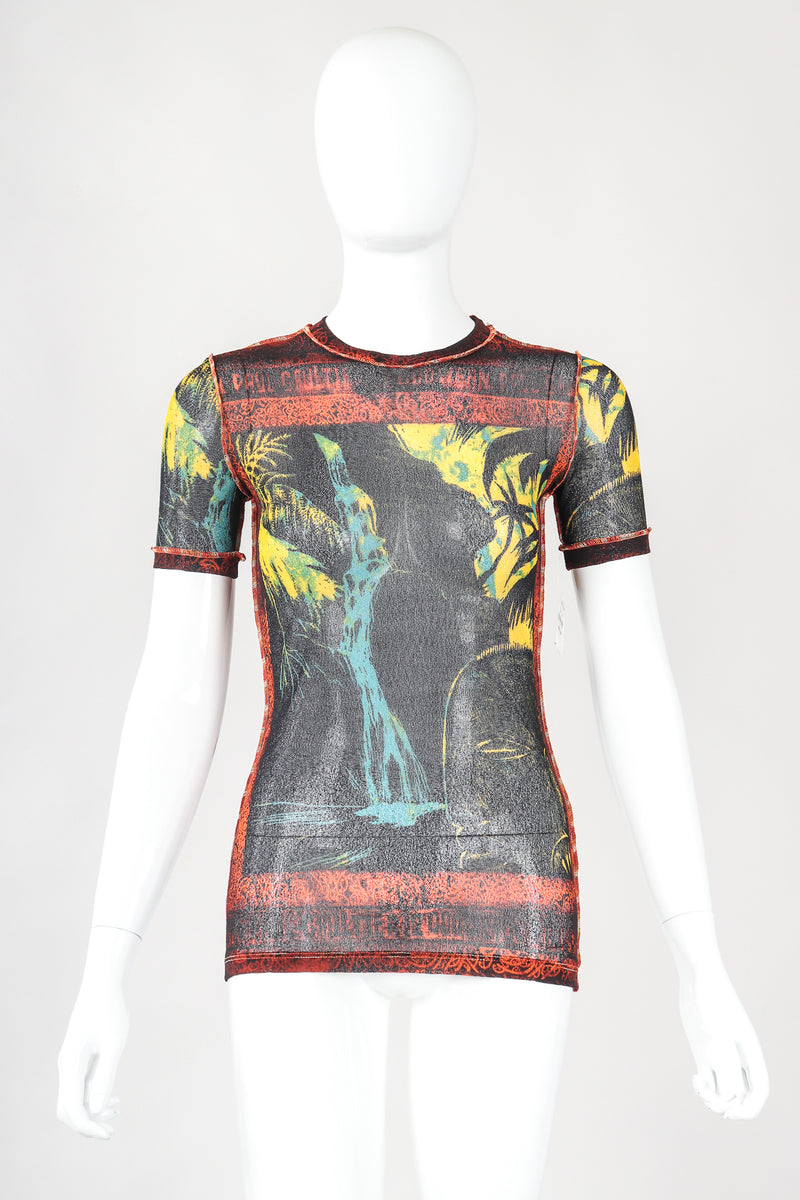 Recess Designer Consignment Vintage Jean Paul Gaultier Maille Classique Tiki Waterfall Mesh T-Shirt Los Angeles Resale