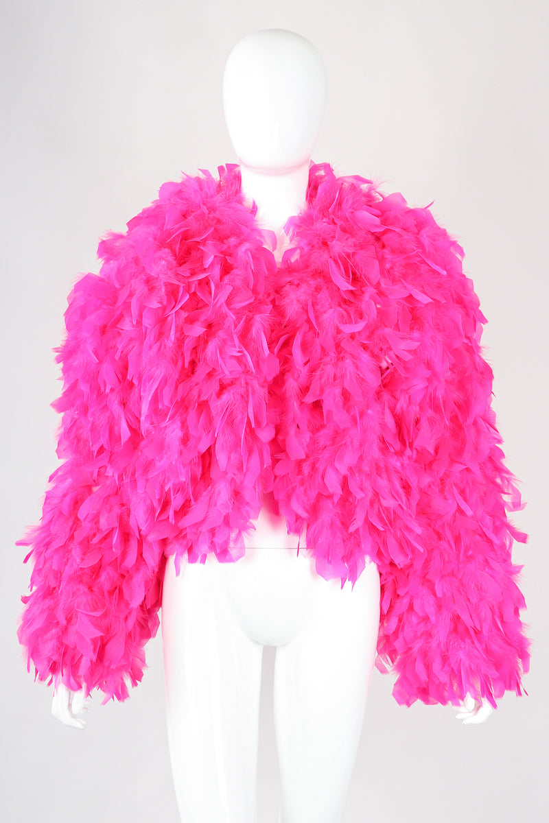 Recess Designer Consignment Vintage Jeanette Kastenberg St. Martin Vivid Hot Pink Feather Chubby Jacket Los Angeles Resale