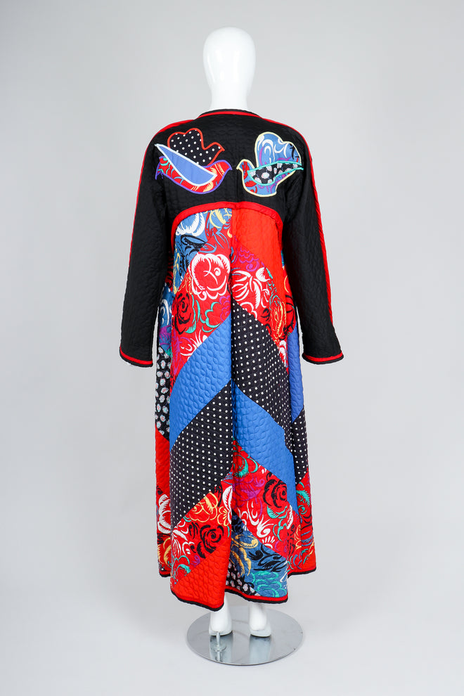 Recess Vintage Jeanne Marc Multicolor Quilted Patchwork Duster Coat on Mannequin, back