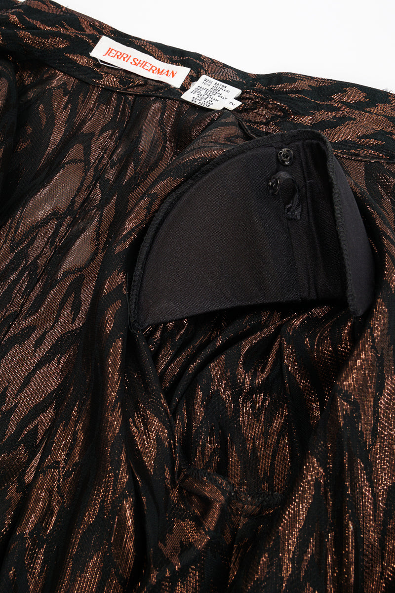 Vintage Jerri Sherman Faux Bois Brocade Blouse shoulder pad at Recess Los Angeles