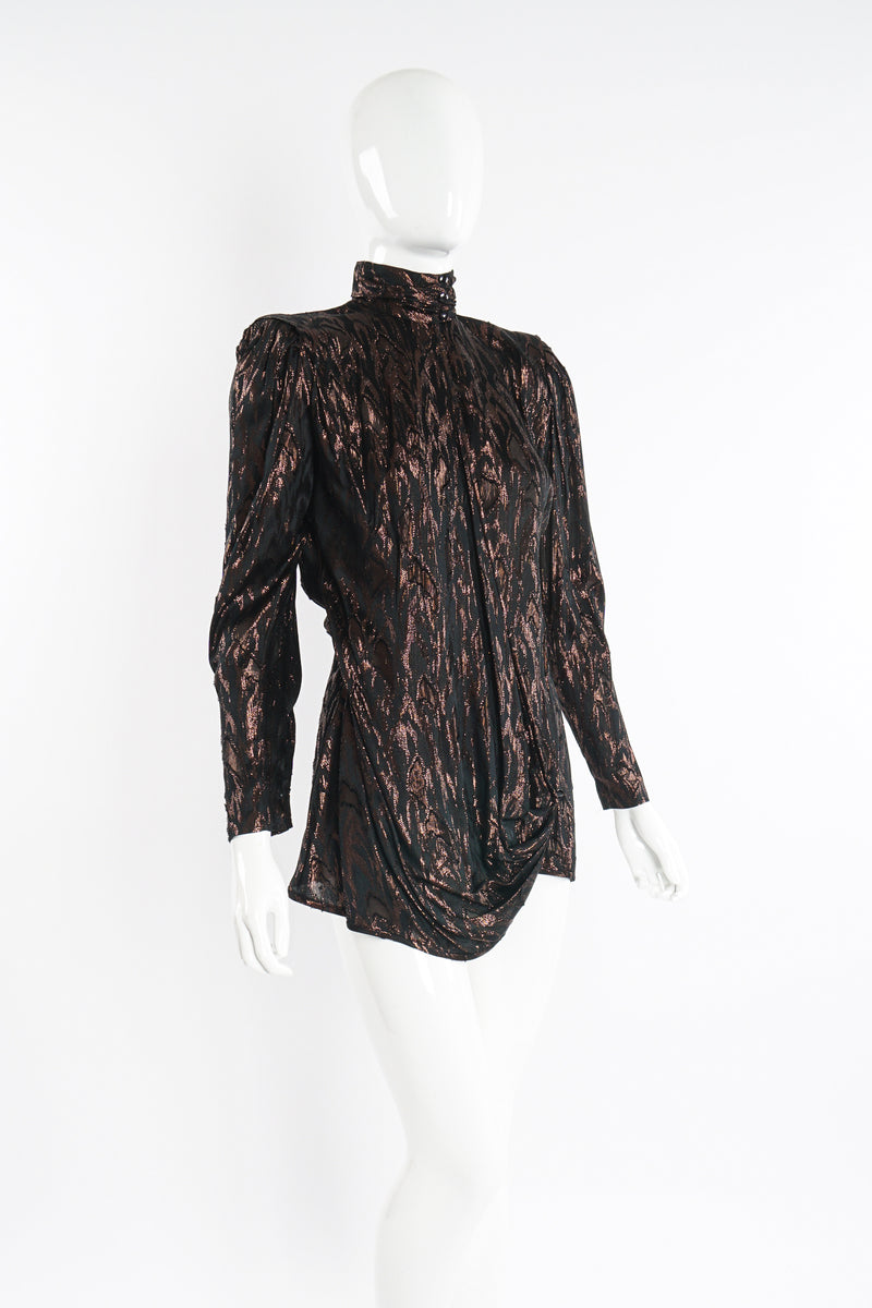 Vintage Jerri Sherman Faux Bois Brocade Blouse on Mannequin angle at Recess Los Angeles