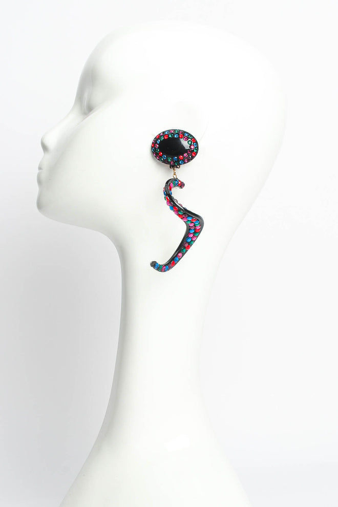 Vintage Jewellians Swirl Colored Rhinestone Drop Earrings on mannequin @ Recess LA