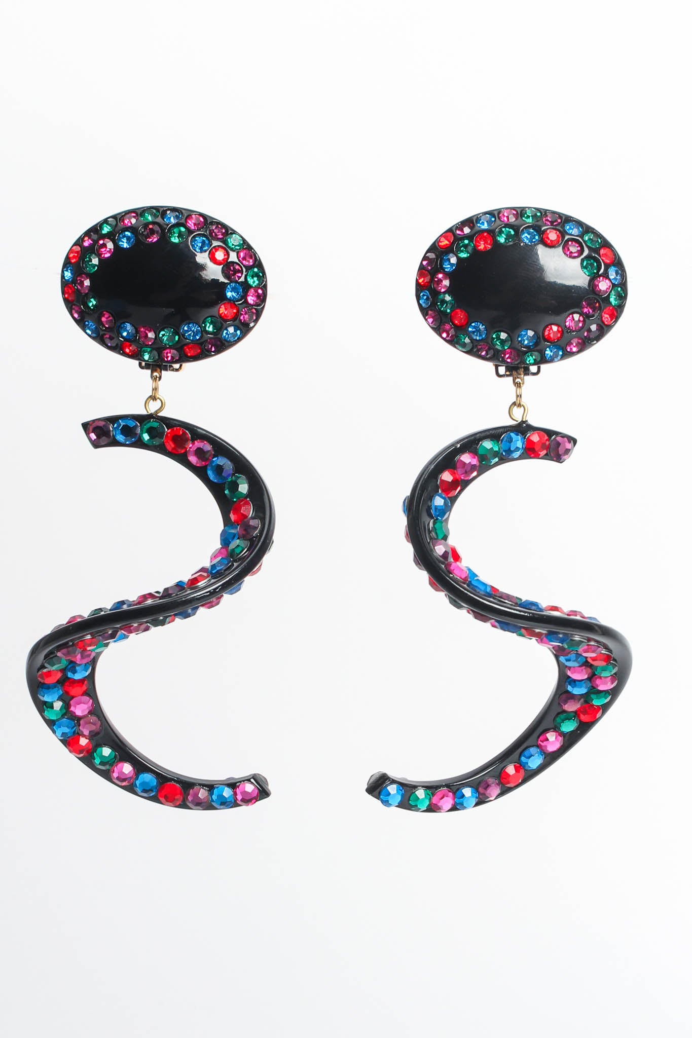 Vintage Jewellians Swirl Colored Rhinestone Drop Earrings front hang @ Recess LA