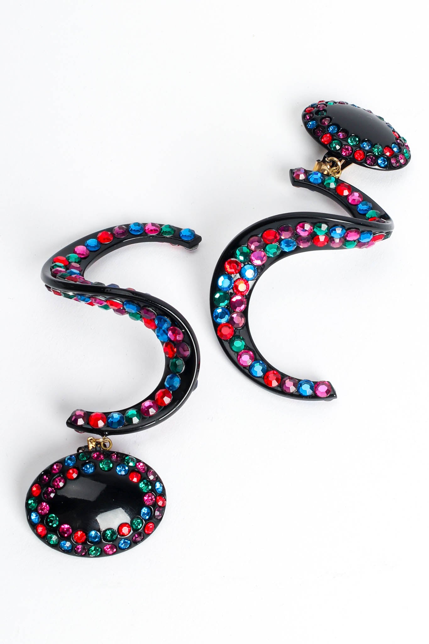 Vintage Jewellians Swirl Colored Rhinestone Drop Earrings diagonal @ Recess LA