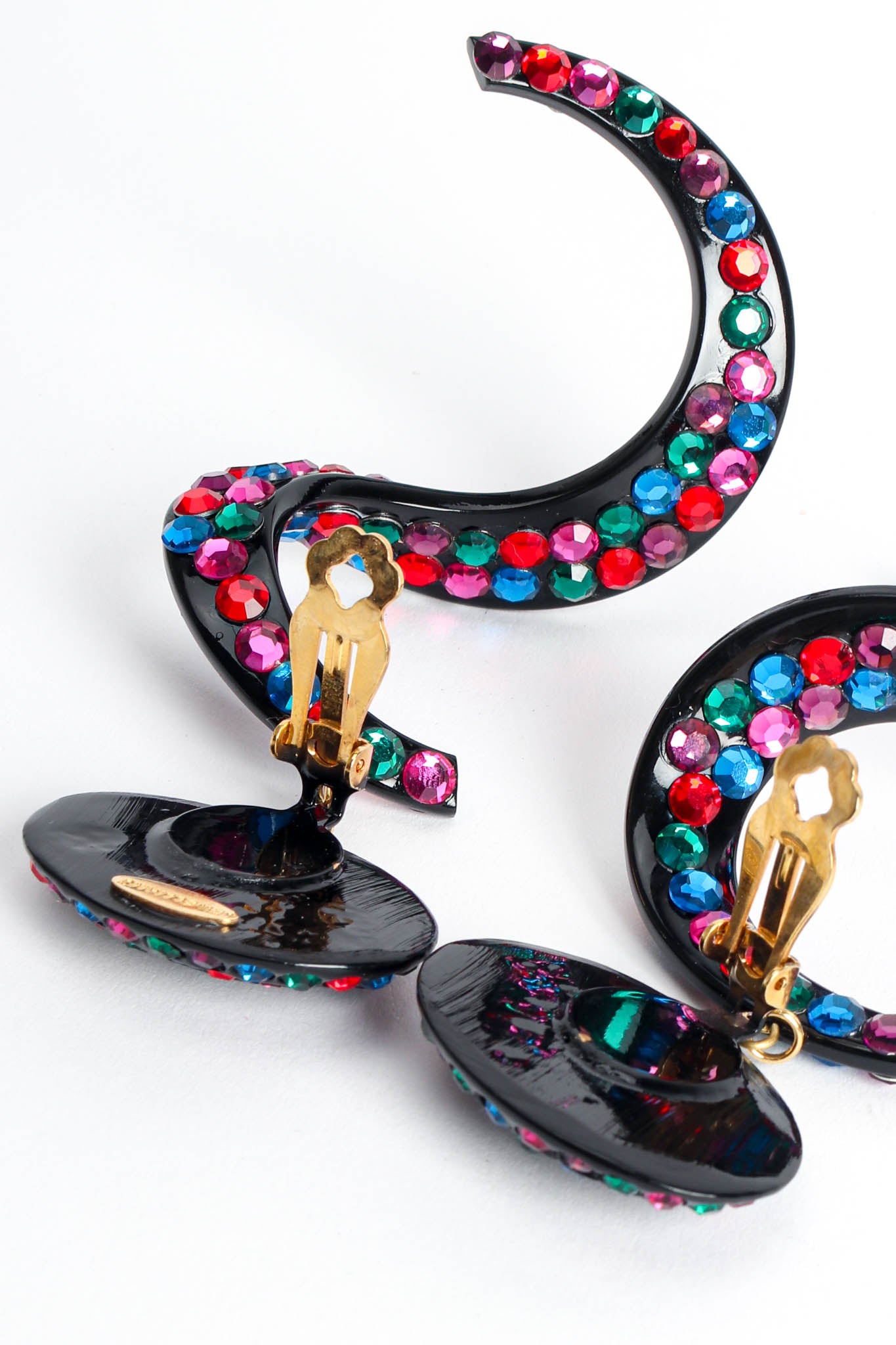 Vintage Jewellians Swirl Colored Rhinestone Drop Earrings open backs @ Recess LA
