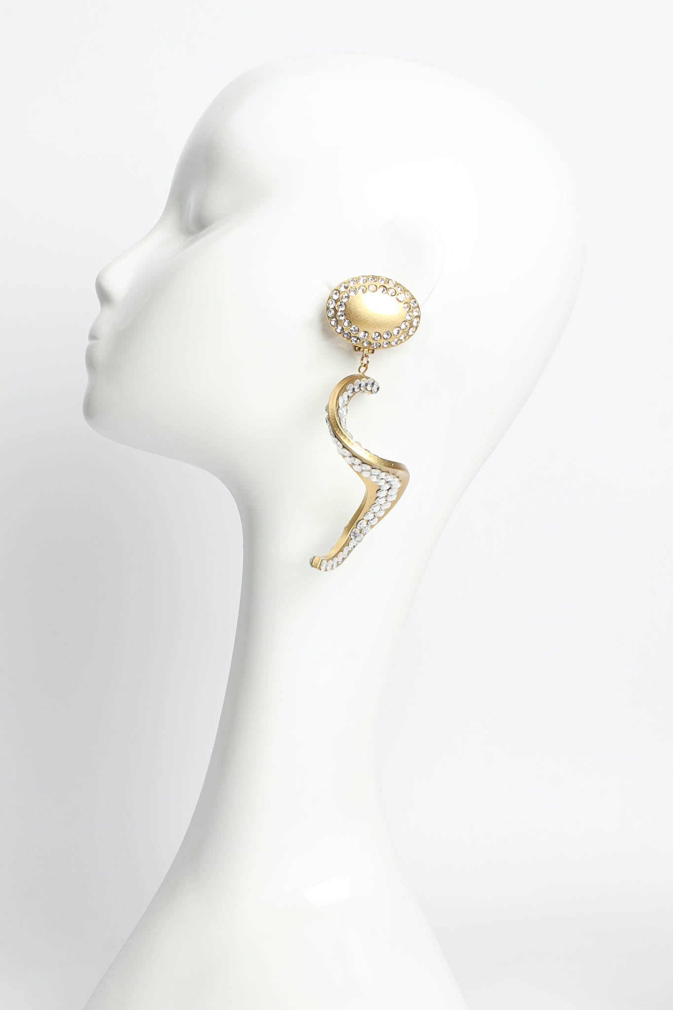 Vintage Jewellians Swirl Rhinestone Drop Earrings on mannequin @ Recess Los Angeles